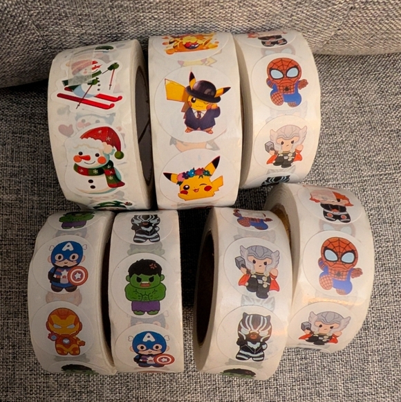 Bundle Of Character Sticker Rolls 7 Rolls 500 Stickers Each